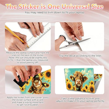 Laptop Skin Sticker Decal 12" 13" 13.3" 14" 15" 15.6",Waterproof Scratch Resistant Vinyl,Reusable Easy to Apply,for MacBook HP Dell Notebooks Netbooks Laptop,2 Wrist Pads,Cute Highland Cow - color: Cute Highland Cow
