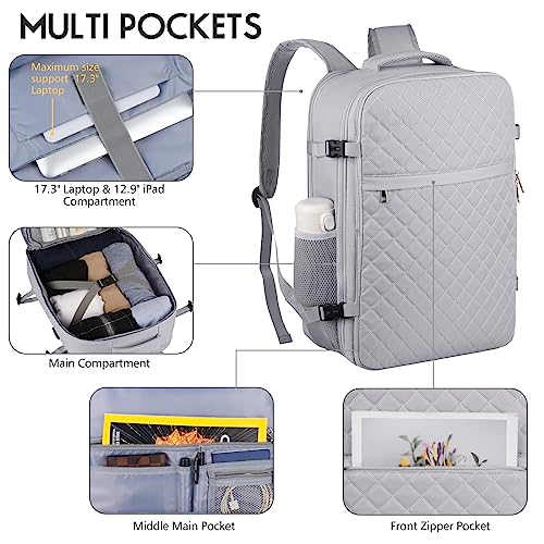 Large Travel Backpack Women, Flight Approved Carry On Backpack, Water Resistant Anti-Theft Large Casual Daypack Fit 17 Inch Laptop with USB Charging Port, Grey - color: Grey, size: 17.3 inch