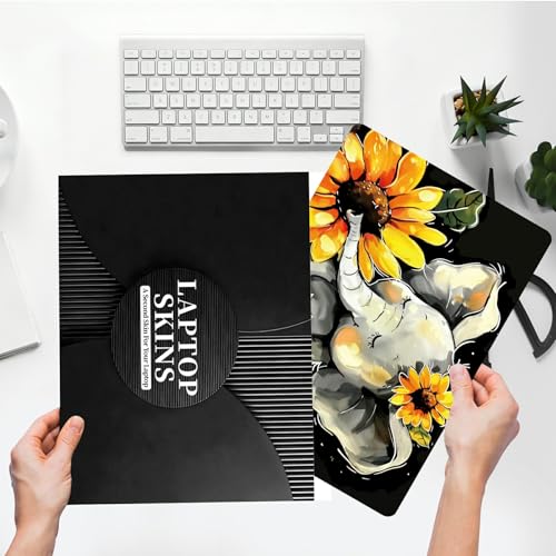 Universal Laptop Skin Sticker with 2 Wrist Pad Skins, Waterproof Scratch Resistant Vinyl Laptop Cover Decal, Cut to Fit for 11–15.6 Inch MacBook HP Dell Lenovo, Elephant Sunflower - color: Elephant Sunflower