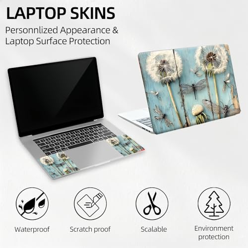 Dandelion and Dragonfly Rustic Universal Laptop Skin Sticker 3PCS,Protective Decal Trim-to-Fit 11.6" 13.3" 14" 15.6" Laptop Vinyl Cover,Removable Anti-Scratch Computer Decal Protector - color: Dandelion and Dragonfly Rustic