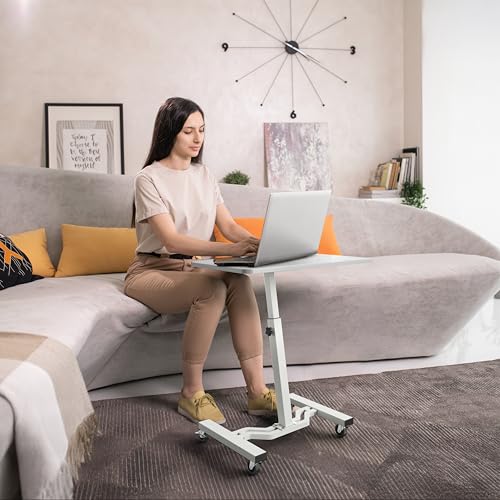 SHW Mobile Height Adjustable Laptop Rolling Cart with Height Adjustment from 28" to 33", White - color: White
