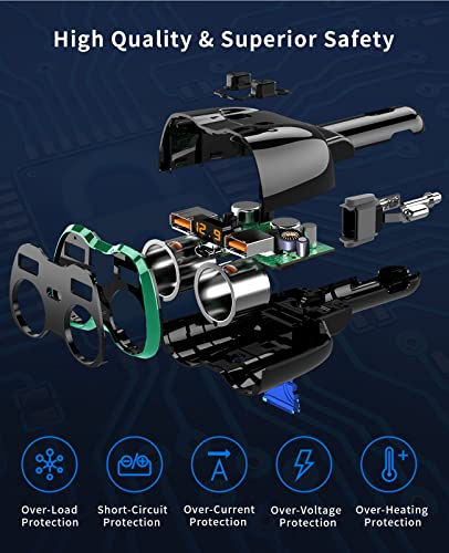 SUPERONE 180W 2-Socket Cigarette Lighter Splitter with QC3.0 & 20W PD USB C | 2026 Upgraded Cigarette Lighter Adapte, USB C Car Charger Splitter for GPS/Dash Cam/Laptop/iPad/iPhone 17/16/15/14/13/12 - color: Green