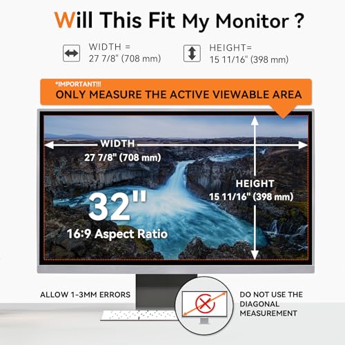 [2-Pack] 32 Inch Computer Blue Light Blocking Screen Protector for 16:9 Widescreen Monitor, Anti Glare Anti-UV Eye Protection Desktop PC LED Monitor Filter, Removable Anti-Scratch Screen Film 32in - size: 32 Inch - 16:9 Aspect Ratio