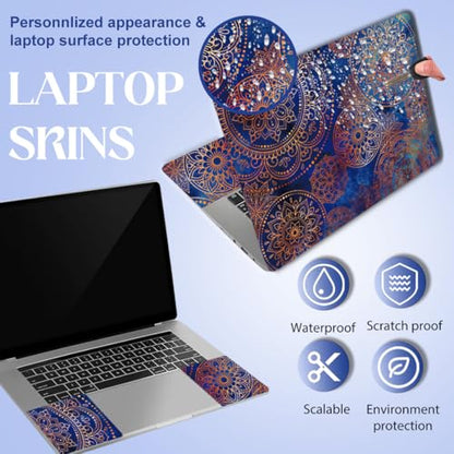 SUPERDANT 3Pcs Laptop Notebook Skin Sticker Mandala Pattern Decal 15x10.6inch Universal Size Trimmable PVC Cover for 12 to 15.6 Inch Laptop Personalization Boho Blue Gold