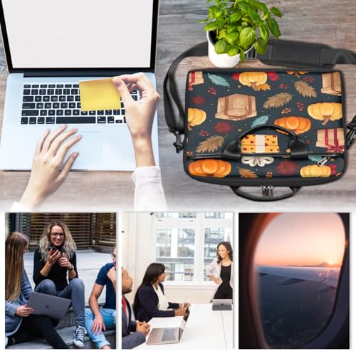 Laptop Shoulder Bag for Women Men, Waterproof Computer Case Messenger Bag Briefcase for Business Office Travel - color: Pumpkins Fall Leaf
