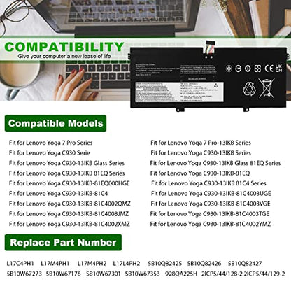 60Wh L17C4PH1 Laptop Battery for Lenovo Yoga 7 Pro Pro-13IKB C930 C930-13IKB C930-131KB 930-13IKB-81EQ 81C4 81EQ 5B10Q82425 5B10Q82426 5B10Q82427 C930-13IK C930-13IKB L17M4PH1 L17M4PH2 L17L4PH2 - size: 11.45*3.78*0.2inch