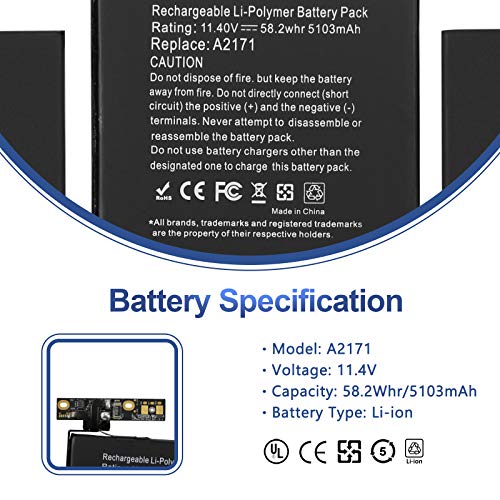 ANTIEE A2159 A2289 A2338 Battery Replacement, A2171/ A1713 Battery for MacBook Pro 13-Inch 2019 2020 (M1) EMC 3301 3456 3578 MUHN2 MUHP2 MUHQ2 MUHR2 MXK62 MYDA2 MYD82 MYD92 MYDC2 MXK52 MXK32 MXK72 - size: 11.3*4*0.16inch A2171