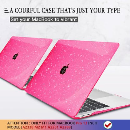 CISSOOK Compatible with MacBook Pro 13 inch Case Sparkly M2 M1 2025-2016 | 4in1 Set Plastic Hard Shell &Keyboard Cover for MacBook Pro 13 A2338 A2251 A2289 A2159 A1706, Rose Pink Glitter - color: Rose Red Glitter