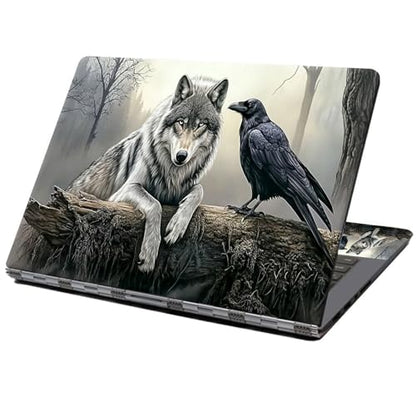Laptop Skin Sticker Decal 12" 13" 13.3" 14" 15" 15.6",Waterproof Scratch Resistant Vinyl,Reusable Easy to Apply,for MacBook HP Dell Notebooks Netbooks Laptop,2 Wrist Pads,Crow Wolf Forest - color: Crow Wolf Forest