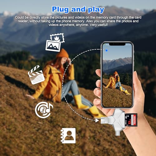 SD/Micro SD Card Reader for iPhone/iPad/Android/Mac/Computer/Camera, 4 in 1 Triangle Portable Memory Card Reader, Compatible with TF Cards&Trail Camera Viewer, Plug and Play, No App Required - color: Silver