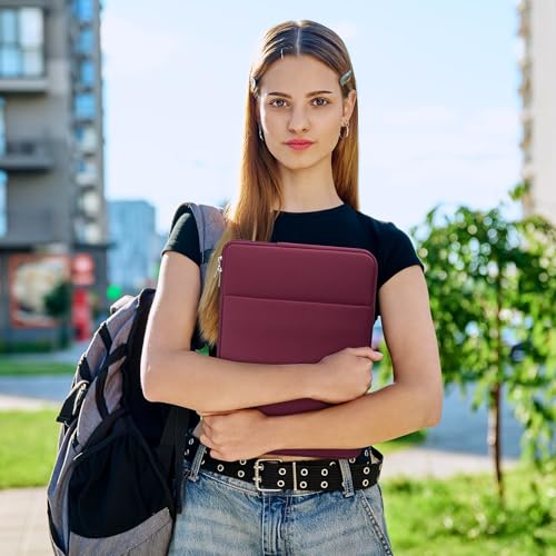 RAINYEAR 15.6 Inch Laptop Sleeve Protective Case Soft Carrying Zipper Bag Cover with Front Pocket & Accessories Pouch, Compatible with 15.6" Notebook Computer Chromebook (Red) - color: Red, size: 15.6"
