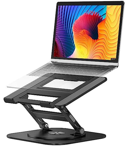 AOEVI Adjustable Laptop Stand with 360 Rotating Base, Stable Computer Stand for Laptop Ergonimic Foldable Laptop Riser for Desk Compatible with MacBook Pro/Air Notebook up to 16 Inches, Black - color: Black