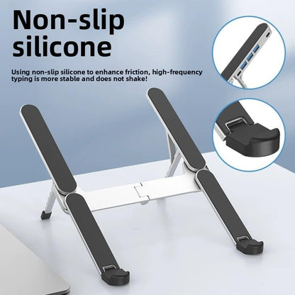 YUATAUY Ultra Compact Laptop Stand with 4 USB Ports, USB Hub for Desk, Foldable Portable for Travel, Library, Home, Office, Cafe, 6-Level Ergonomic Adjustable Aluminum Holder for 10-16" Laptops