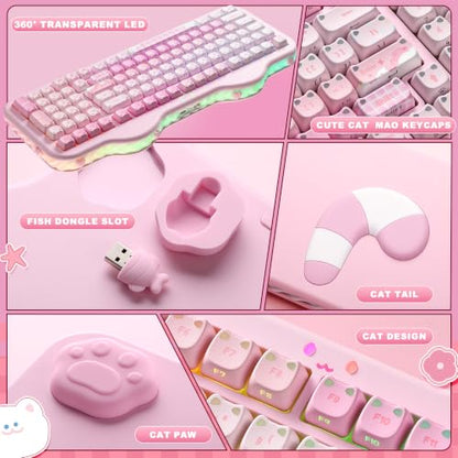YUNZII C98 Cute Wireless Mechanical Keyboard(Pink Mao, Milk Switch) | Cake Keyboard,99 Keys with Number Pad, MAO Keycaps, BT5.0/2.4G/USB-C,Hot Swap, Gasket Mount, Custom RGB Backlight for Win/Mac - color: Pink MAO, size: Milk V2 Linear Switch