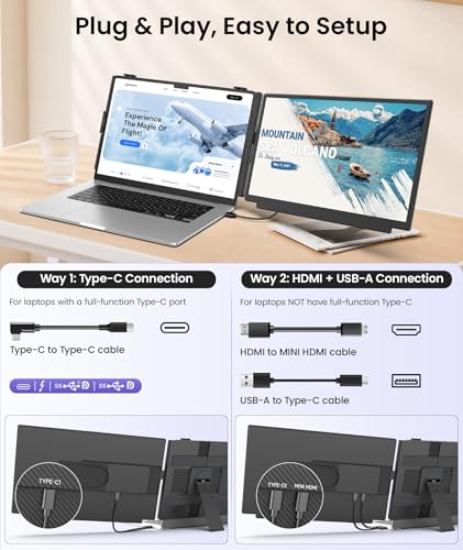 15.6" Laptop Screen Extender, 1080P FHD Detachable Laptop Monitor Extender, One Cable Plug & Play Portable Travel Monitor for 14"-17.3" Laptop Compatible with Wins/Mac/Chrome/Android - size: 15.6" Dual Screen