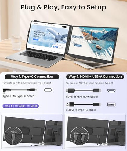 15.6" Laptop Screen Extender, 1080P FHD Detachable Laptop Monitor Extender, One Cable Plug & Play Portable Travel Monitor for 14"-17.3" Laptop Compatible with Wins/Mac/Chrome/Android - size: 15.6" Dual Screen