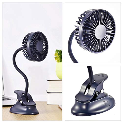 Clip on Fan Usb Battery Operated Desk Clip Fan with Emergency Power Bank, Baby Stroller Fan Rechargeable Personal Fan Flexible Neck 3 Speeds Great for Beach Car Camping Dorm Bed Office-Navy Blue - color: Navy Blue