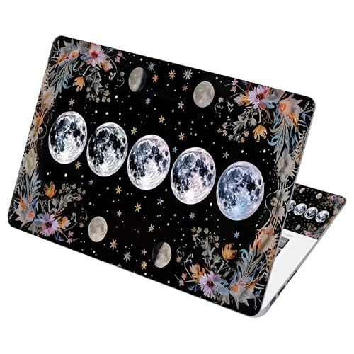 Universal Laptop Skin Sticker with 2 Wrist Pad Decals, 3-Piece Removable Vinyl Laptop Cover, Moon Flowers Waterproof Anti-Scratch, Easy-Trim Fit for 13.3" 14" 15.6" Laptops - color: Moon Flowers