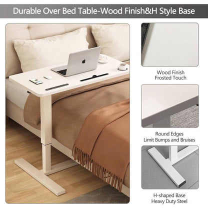 BeGyoku Overbed Table,Hospital Bed Table,Pneumatic Bedside Table Adjustable Over The Bed with Hidden Wheels&USB,Mobile Laptop Cart&Rolling Tray Table Hospital Home Use-White1 - color: White1-32" L X 16" W