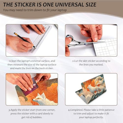 Laptop Skin 12.1-15.6 inch Removable Universal Reusable Laptop Sticker Decal,Waterproof No Residue Vinyl Cover,Scratch-Resistant Cuttable Full Wrap Sticker for Notebook, Orange and White Fox - color: Orange And White Fox