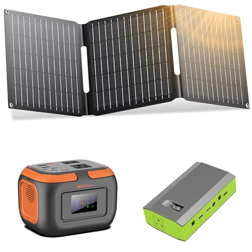 Portable Power Station with Solar Charger 30W, 120W Solar Power Bank with AC Outlet, 110V Camping Battery Pack for Laptop Smart Device RV Outdoor Travel Hiking Fishing Power Outage Backup