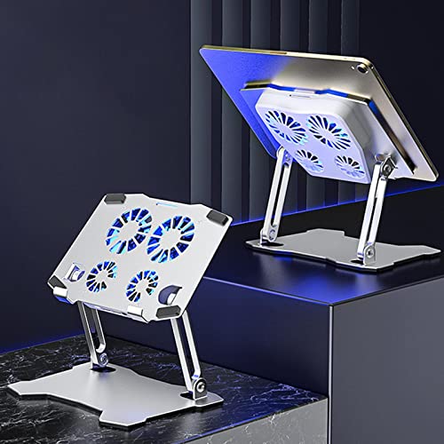 Foldable Laptop Tablet Stand with 4 Cooling Fans, Adjustable Aluminum Riser for Devices Up to 17.3 in, USB-Powered