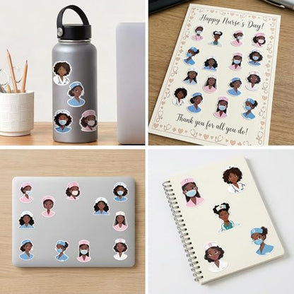 CNhoqc Nurses Week Sticker Rolls - 1000 Pcs Black Girl Magic Nursing Student Waterproof Vinyl Reusable Laptop Stickers Coloring Book Scrapbook Water Bottle Page Activity Pad Nursing Party Favors Gift - style: Black Nurse