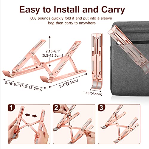 Laptop Stand, iVoler Laptop Holder Riser Computer Tablet Stand, 6 Angles Adjustable Aluminum Ergonomic Foldable Portable Desktop Holder Compatible with MacBook,iPad, HP, Dell10-15.6” Rose Gold - color: D-rose Gold