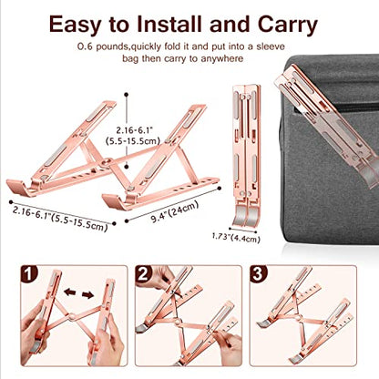 Laptop Stand, iVoler Laptop Holder Riser Computer Tablet Stand, 6 Angles Adjustable Aluminum Ergonomic Foldable Portable Desktop Holder Compatible with MacBook,iPad, HP, Dell10-15.6” Rose Gold - color: D-rose Gold