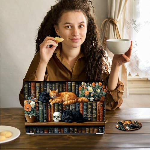 Laptop Skin Sticker Decal 15.6 Inch,12 13 13.3 14 15 15.6 in Laptop Netbook Skins for Notebook,Art Decal Removable Waterproof Scratch Resistant,Universal Vinyl Cover,Cat Bookshelf - color: Cat Bookshelf