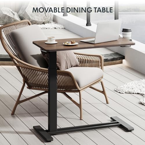 FLEXISPOT H7 32" Pneumatic Height-Adjustable Overbed Table with Wheels | C-shaped bedside table,Medical End Table,Rolling Cart TV Tray,Laptop desk for Hospital Home use,31.5"W x 17.7"D,Mahogany - color: Mahogany, size: Large