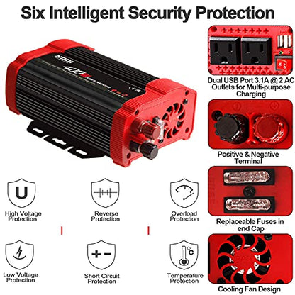 400W Power Inverter, Suitable for Mobile Phones, Laptops, Etc. | DC 12V to 110V AC Car Plug Adapter Socket, 2 Charger Sockets And Dual 3.1A USB Ports, Car Charger Cigarette Lighter Adapter - size: 400W-R