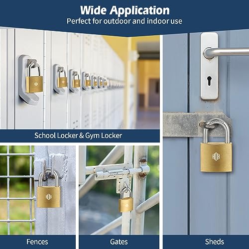 HOX 6-Pack Keyed Padlock, Waterproof and Rustproof, Solid Brass Lock with 1-1/4" Wide Body, Padlock with Keys for Storage Unit, Sheds, Garages and Fence - size: 6 Pack