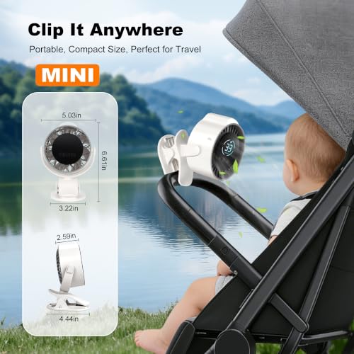 Clip On Rechargeable Fan with LED Light 100 Speed (Need Long Press), 720° Adjustment, Small Protable Desk Fan Quiet Clamp Base 12H Battery, 7 Blades for Dorm Bedroom Travel Camping - color: white