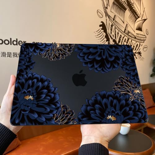 Teryeefi for MacBook Air 13 inch Case Release 2018 2019 2020, Fits Model A2337 M1 Chip, Design Pattern Slim Cover+Keyboard Cover Compatible with 13.3 inch MacBook Air M1 Touch ID, Chrysanthemums - color: Blue Chrysanthemums