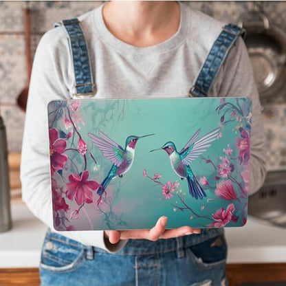 Universal Laptop Skin Sticker with 2 Wrist Pad Skins, Waterproof Scratch Resistant Vinyl Laptop Cover Decal, Cut to Fit for 11–15.6 Inch MacBook HP Dell Lenovo, Hummingbirds Pink Flowers - color: Hummingbirds Pink Flowers