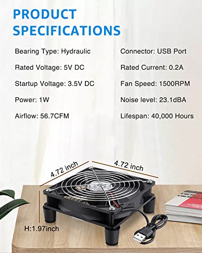 GDSTIME 120mm USB Computer Fan w/L/M/H Speed Controller, DC 5V USB Powered | 3 Adjustable Speeds, for Receiver DVR PlayStation Xbox Computer Cabinet Cooling - size: Grill-120mm USB Fan