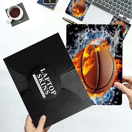 Universal Laptop Skin Sticker with 2 Wrist Pad Decals, 3-Piece Removable Vinyl Laptop Cover, Ice Fire Basketball Waterproof Anti-Scratch, Easy-Trim Fit for 13.3" 14" 15.6" Laptops - color: Ice Fire Basketball