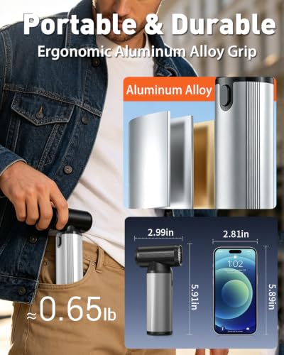 Compressed Air Duster & Vacuum, 320000RPM Rechargeable Electric Blower | Ergonomic Aluminum Alloy Grip, Brushless Motor, 3-Gear Adjustable Dust Blower for Keyboard, PC, Car, Home, outdoor Cleaning