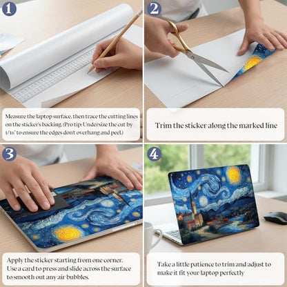 Universal Laptop Skin Sticker Decal,15.6 Inch Laptop Vinyl Cover for 13" 14" 15.6" Laptop,Scratch-Resistant Waterproof Protector Wrap,Reusable with Wrist Pads,Swirl Starry Night Town - color: Swirl Starry Night Town