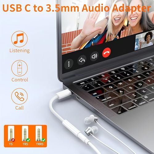5 Pack USB C to Headphone Jack Adapter,USB c to 1/8 inch Audio Adapter Compatible with iPhone 17 16 15 Samsung Galaxy S25,S24,S23 Ultra, Note 20, iPad Pro, MacBook, Pixel XL and More - size: 5 Pack