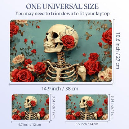 Universal Laptop Skin Sticker Decal,15.6 Inch Laptop Vinyl Cover for 13" 14" 15.6" Laptop,Scratch-Resistant Waterproof Protector Wrap,Reusable with Wrist Pads,Rose Skeleton Art - color: Rose Skeleton Art