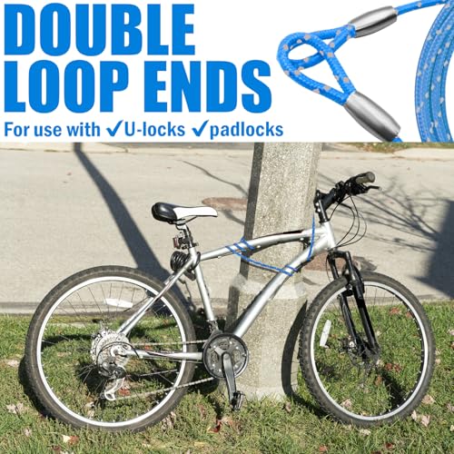 0.13IN Security Steel Cable 4/6/10/15FT Lengths Bike Lock Cable, Cable Rope, Stainless Steel Cable with Loops for Safety and Security - color: Blue, size: 15ft（1Pack）