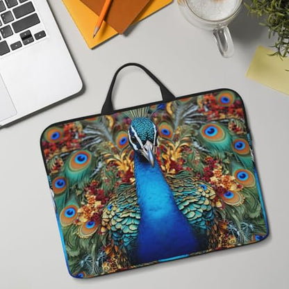 14 Inch Laptop Sleeve Case Waterproof Lightweight Laptop Case Bag Elegant Peacock Travel Laptop Bags With Handle Briefcase Messenger Bag For Women Men