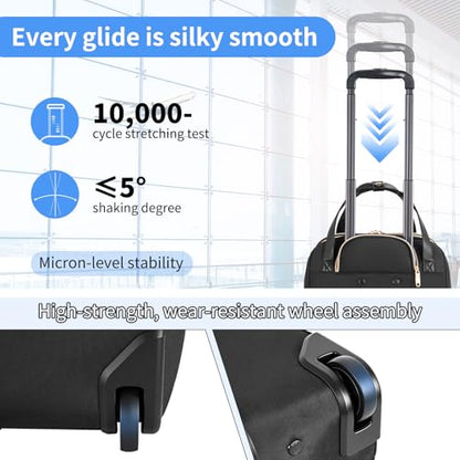 Underseat Carry On Luggage with Wheels, 17inch Lightweight Overnight Soft Sided Personal Luggage Bag Carry-On Suitcase for Short Trip Travel Business, Black - color: Black