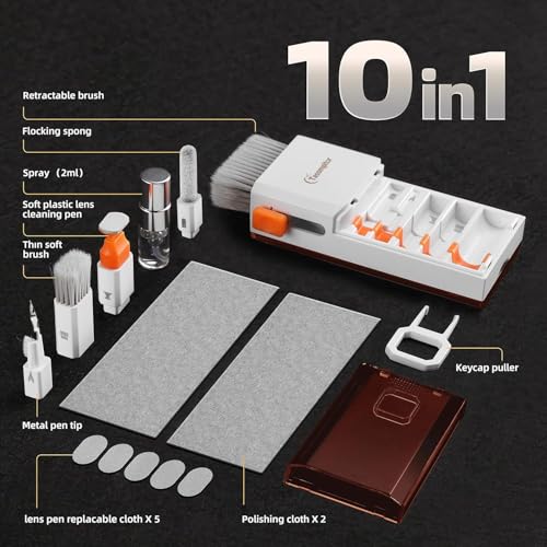 All-in-1 Keyboard Cleaner Laptop Cleaning Kit,Computer Screen-Safe Tools | MacBook iPad iPhone,Electronics Brush Tool for PC Camera Lens Earbuds,Deep Cleaning Spray Cloth, High-Density Soft Brush - color: Coffee Brown