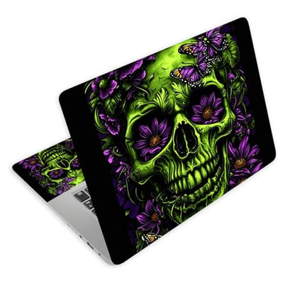 Universal Laptop Skin Decal, 3-Piece Vinyl Protector for 12 13 14 15.6" Notebook, Waterproof Anti-Scratch, Easy Trim & Bubble-Free Finish, Skull with Flowers and Butterflies - color: Skull with Flowers and Butterflies