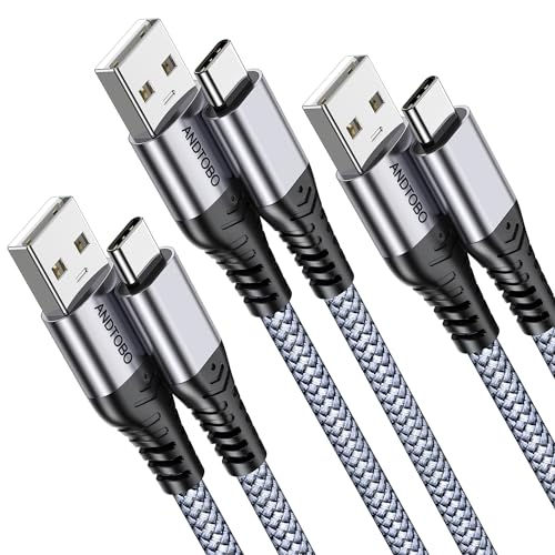 ANDTOBO USB to USB C Cable, (3 Pack) 3.1A USB to USB C Fast Charging Nylon Braided USB C Cable for iPhone 17 Pro Max/17 Air/16 15 Pro Max Plus, Galaxy S21 S22 S23 S20 S10 Note 20, Pixel 7-3.3FT - size: 1M+1M+1M