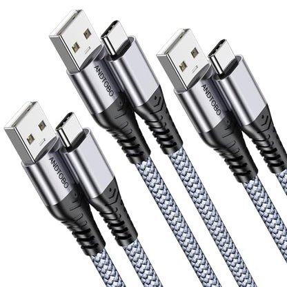 ANDTOBO USB to USB C Cable, (3 Pack) 3.1A USB to USB C Fast Charging Nylon Braided USB C Cable for iPhone 17 Pro Max/17 Air/16 15 Pro Max Plus, Galaxy S21 S22 S23 S20 S10 Note 20, Pixel 7-3.3FT - size: 1M+1M+1M