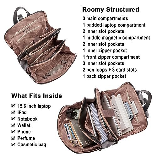 CLUCI Leather Backpack for Women, 15.6 inch Laptop Bag, Large Genuine Work Backpack Travel Back - color: 0-6 Grey With Black